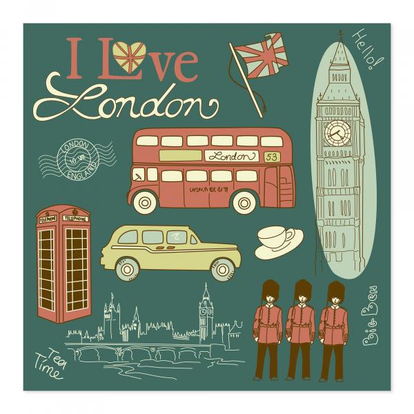 Big Ben, rote Busse & Garde - Illustration typischer Londoner Wahrzeichen.