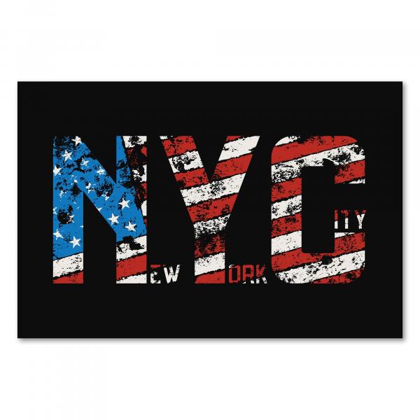 "NYC" in den Farben der US-Flagge auf schwarzem Hintergrund - Design für New York-Fans.