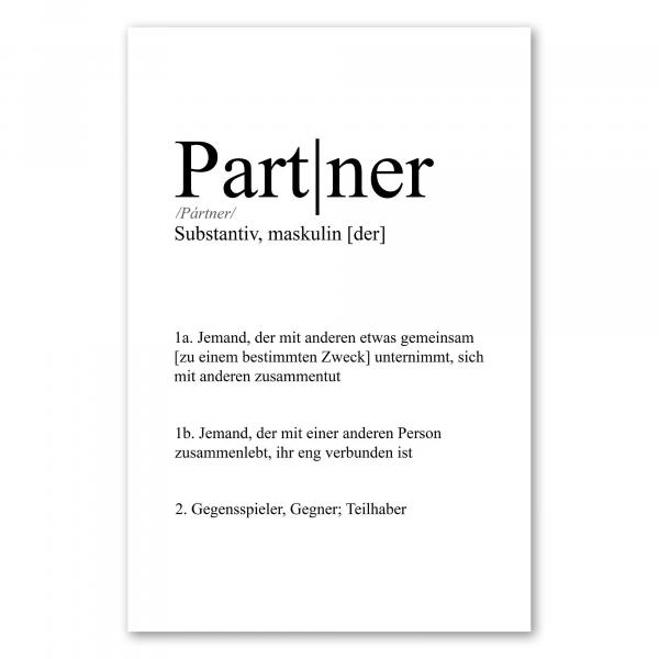 Definition "Partner": Gemeinsame Unternehmungen, Beziehungen, Gegenspieler.