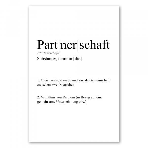 Definition "Partnerschaft": Sexuelle & soziale Gemeinschaft, gemeinsame Ziele.