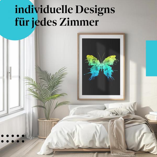 Schlafzimmer Deko: "Schmetterling" Poster im minimalistischen Schlafzimmer. Wanddeko für Naturliebhaber.