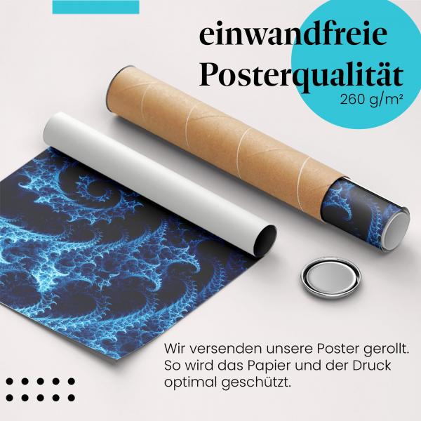 Gerolltes Poster "Blaue Spirale". Kunst & Mathematik, sicher verpackt.