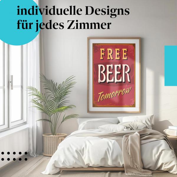 Schlafzimmer Deko: "Free Beer Tomorrow" Poster im Vintage-Stil. Wanddeko für Bars.