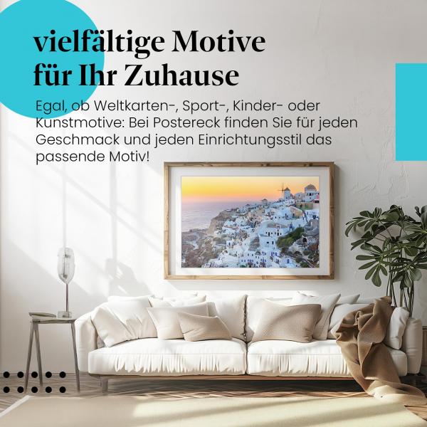 Dieses Leinwandbild mit Santorini ist ein Hingucker und versprüht griechisches Flair.