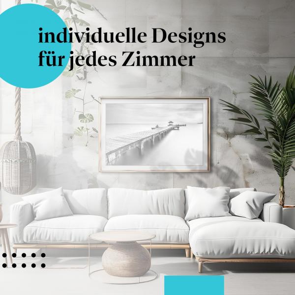 Schlafzimmer Deko: "Einsamer Steg" Poster. Wanddeko im minimalistischen Schlafzimmer.