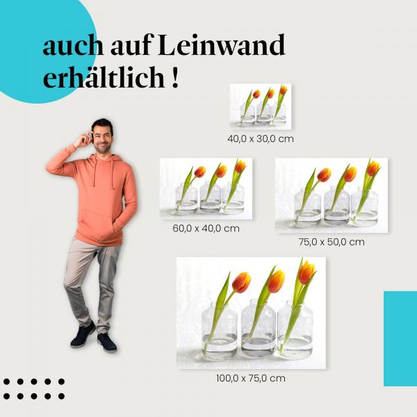 Tulpen, Leinwandbild: Gelb, Glasvasen, minimalistisch.