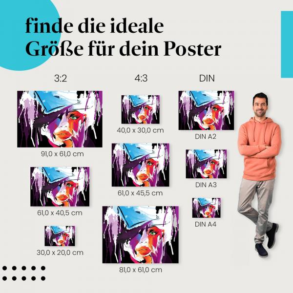 "Abstrakte Kunst" Poster: Frau mit Hut - finde die ideale Größe!