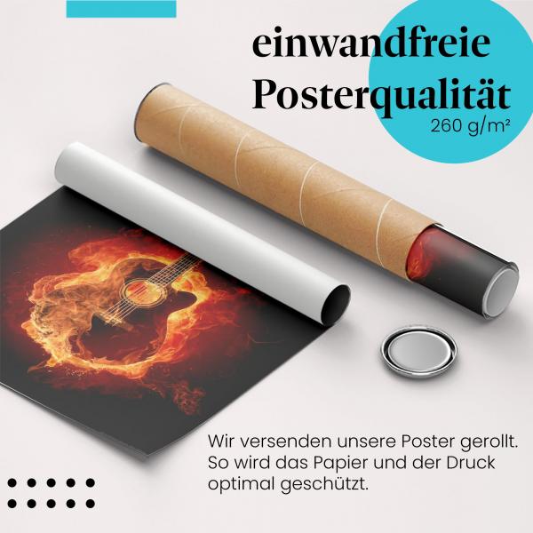 "Akustikgitarre": Gerolltes Poster - Flammenmeer.