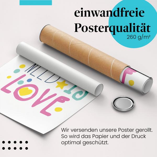 Gerolltes Poster "All you need is love". Liebe & Glück, sicher verpackt.