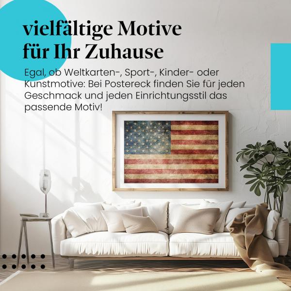 Stylisches Leinwandbild: Amerikanische Flagge - Symbol der USA. Wanddeko für alle, die die USA lieben.