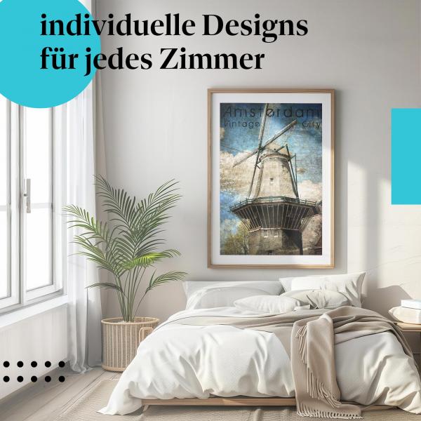 "Windmühle Amsterdam" Poster: Traumhafte Landschaft für's Schlafzimmer.