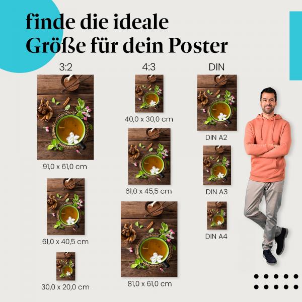 Entdecke die passende Postergröße: Apfeltee mit Apfelblüten, Zimt, Vanille - wärmendes Getränk.