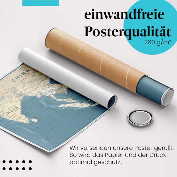 Gerolltes Poster "Asienkarte". Asien entdecken, sicher verpackt.