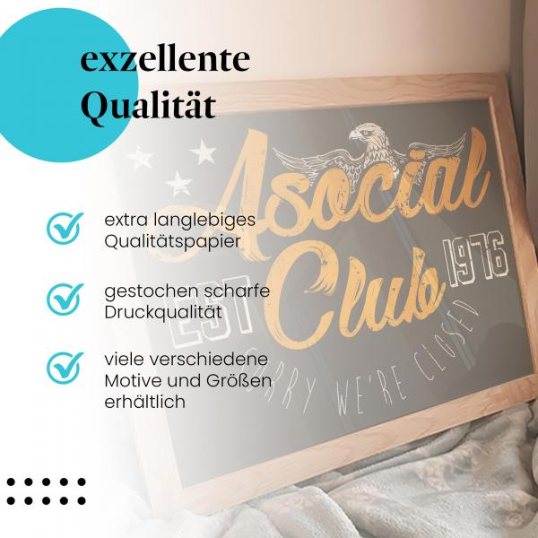 Gerahmtes Bild "Asocial Club" - Retro-Logo, perfekt für Vintage-Liebhaber.