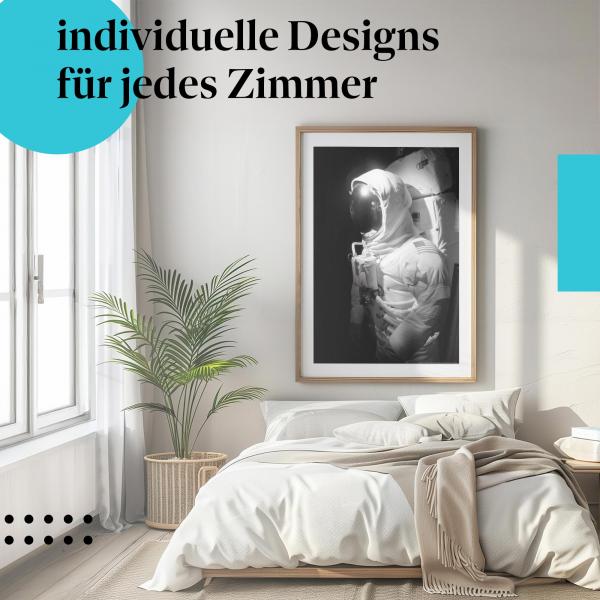 Schlafzimmer Deko: Modernes Schlafzimmer mit "Astronaut" Poster. Wanddeko für Weltraum-Fans.