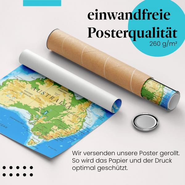 Gerolltes Poster "Karte Australien". Australien entdecken, sicher verpackt.