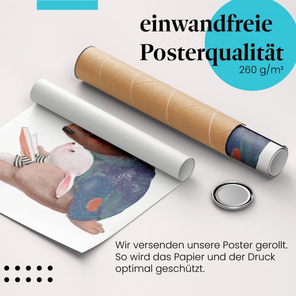 Gerolltes Poster "Bär & Hase" - Kinderzimmer, sicher verpackt.