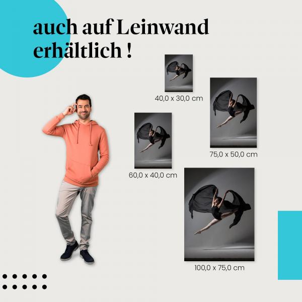 Ballerina: Leinwandbild. Sprung, schwarz, Dynamik, wähle deine Größe!