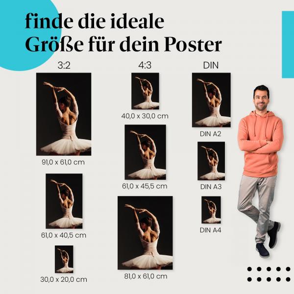 Wähle die ideale Postergröße: Ballerina in weißem Tutu von hinten beleuchtet.