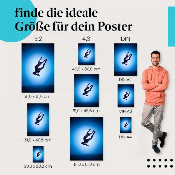 Fühle die Freiheit des Tanzes: Poster "Freiheit im Sprung" mit blauer Kulisse