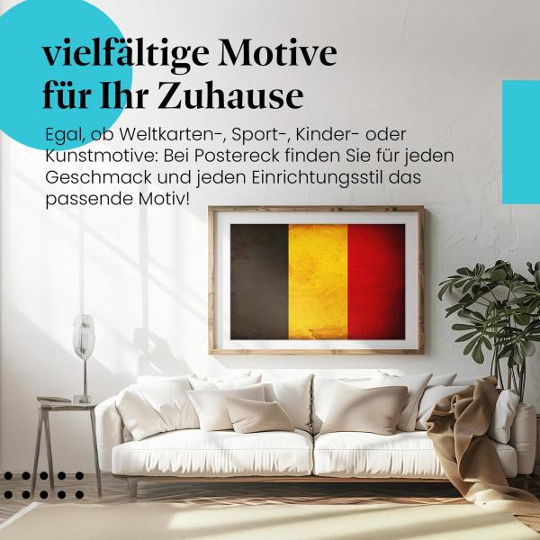 Leinwandbild "Belgische Vintage Flagge im Used-Look". Wanddeko für Belgien-Fans.