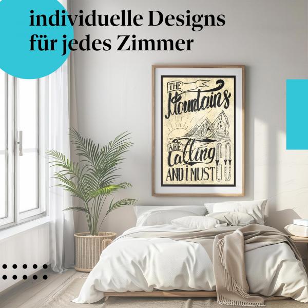 Schlafzimmer Deko: Abenteuerlust mit "Berge" Poster