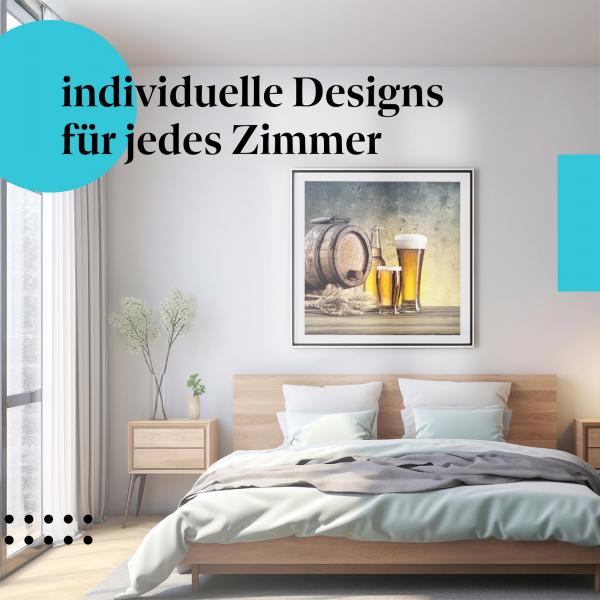 Schlafzimmer Deko: "Bier" Poster: Ein kühles Bier - perfekt für gemütliche Abende.