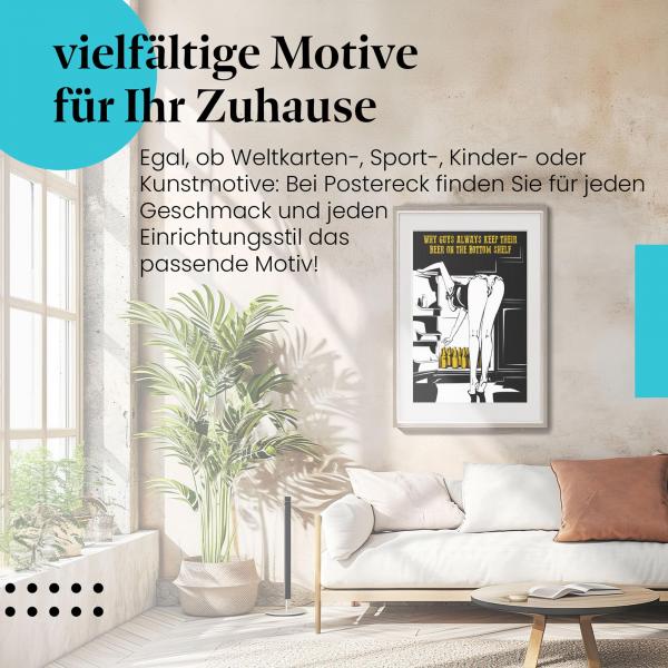 Humor für Zuhause: Dieses witzige Leinwandbild mit der Frau und dem Kühlschrank ist ein Hingucker für alle, die gerne lachen.