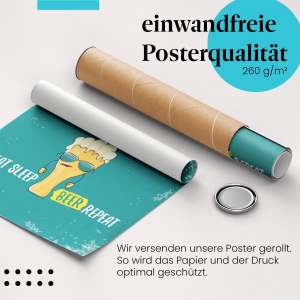 Gerolltes Poster "Bierglas". Humorvolles Geschenk, sicher verpackt.