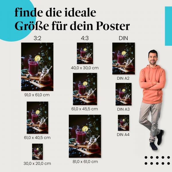 Punsch, Poster: Blaubeer, Gläser, Zitrone, Honig.