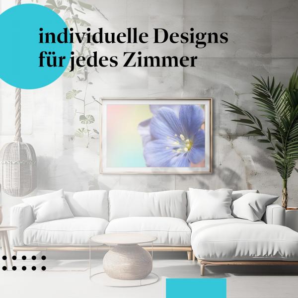 Schlafzimmer Deko: "Blaue Blume" Poster: Makro-Blüte in Pastell - zarte Deko fürs Schlafzimmer.