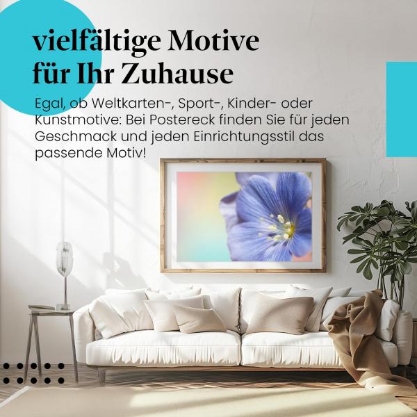 Leinwandbild "Blaue Blume": Makroaufnahme, zarte Strukturen - ein Blickfang in Ihrem Wohnzimmer.