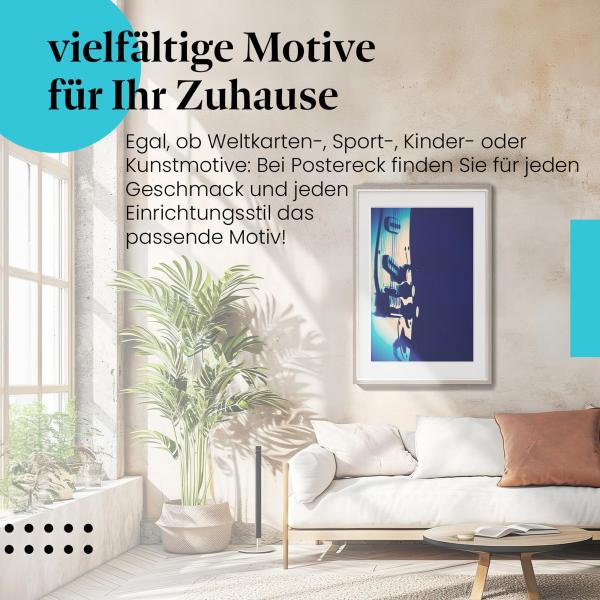 Stylisches Leinwandbild: Blues in Blau - Stimmungsvolle Aufnahme einer E-Gitarre.