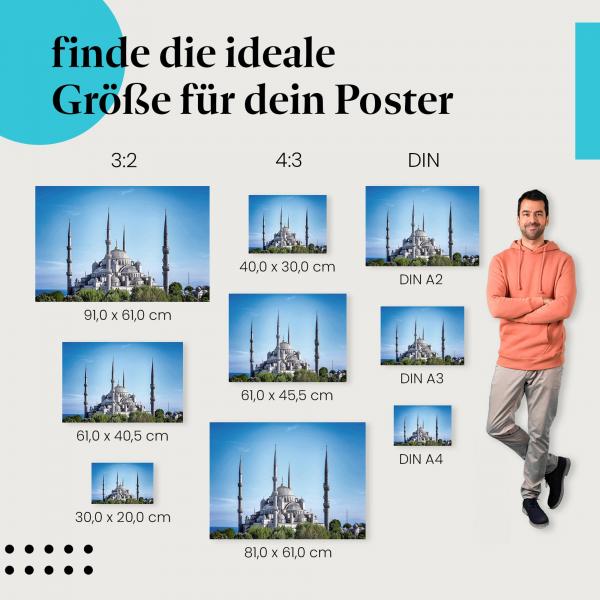 "Die majestätische Blaue Moschee in Istanbul": Poster - Moschee, Minarette & blauer Himmel