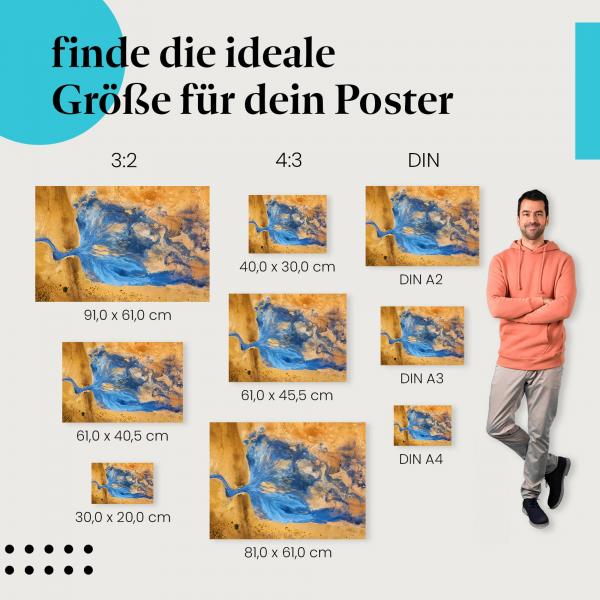 Fluss, Poster: Blau, Landschaft, abstrakt, Luftaufnahme.