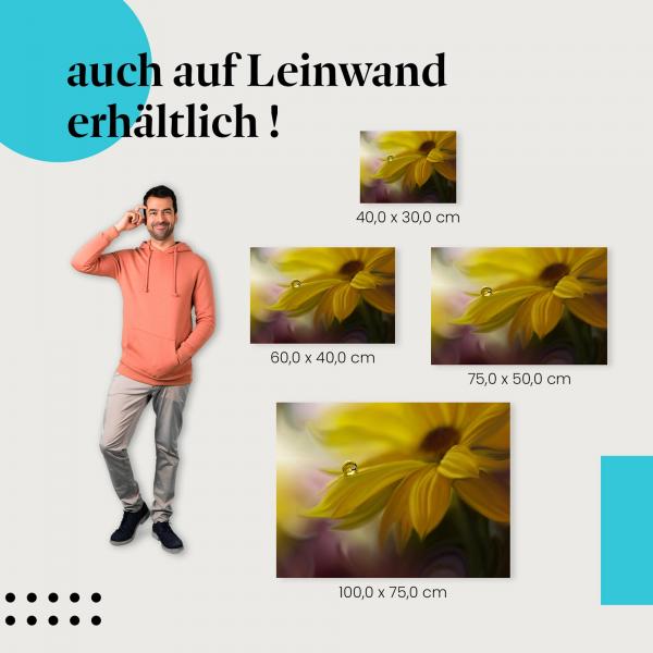 Wassertropfen & Blume: Leinwandbild. Funkelnder Tropfen, wähle deine Größe!