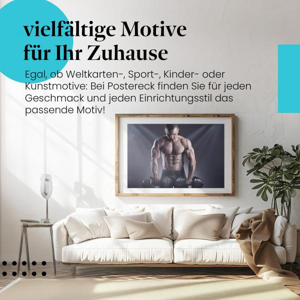 Leinwandbild "Bodybuilder": Fitnessstudio, Hanteln - Kraft & Disziplin.