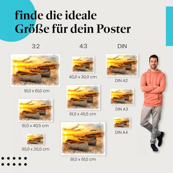 Ruhe und Frieden: Strand Poster "Sonnenuntergang am Strand" - Aquarellmalerei