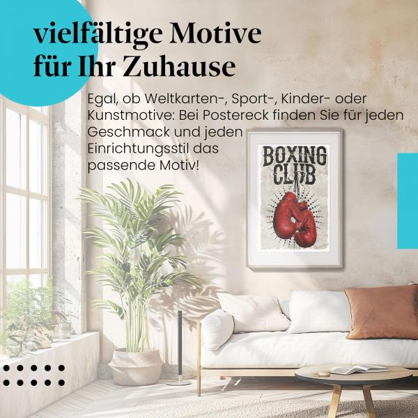 Leinwandbild "Boxing Club" mit roten Boxhandschuhe - für alle Boxfans und Fitnessbegeisterte