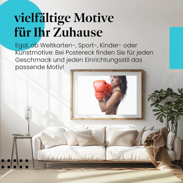 Dieses Leinwandbild mit der Boxerin ist ein Motivationsschub für jedes Workout.