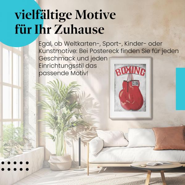 Leinwandbild "Boxing Club" mit roten Boxhandschuhen: Ideal für alle Boxfans.