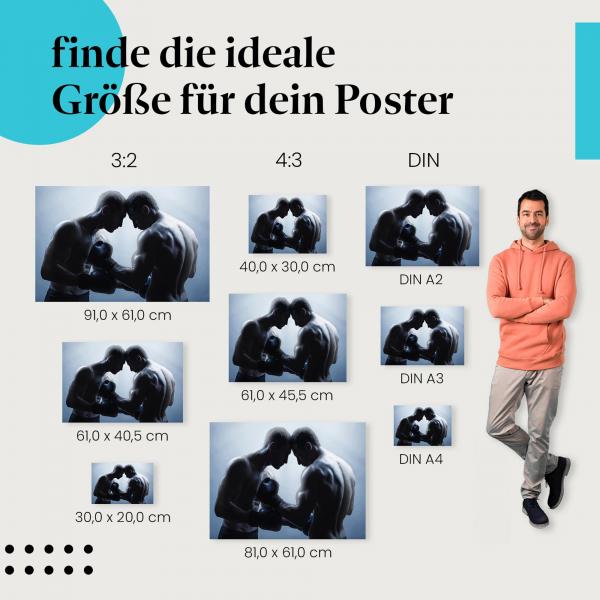 Boxer, Poster: Kampf, Ring, Blicke, Spannung.