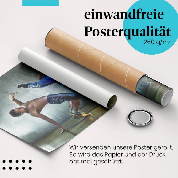 "Breakdance-Tänzer": Gerolltes Poster - Kraftvoll, Dynamik.