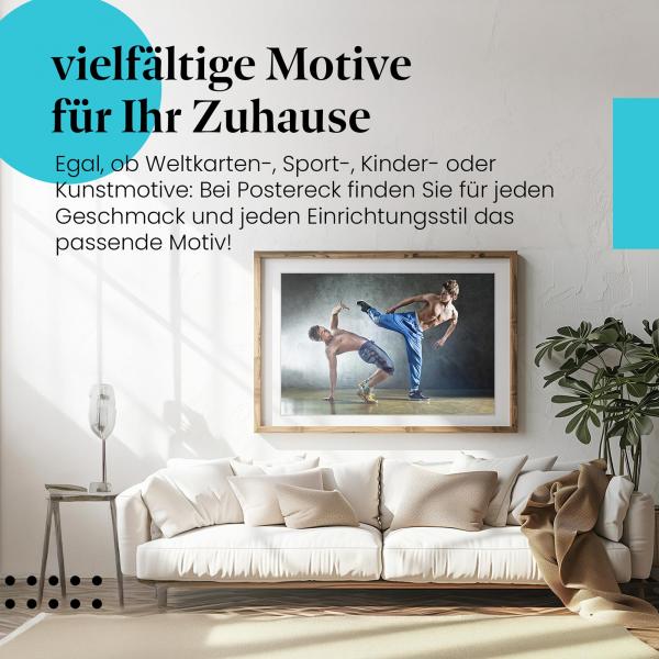 Stylisches Leinwandbild: Zwei Breakdance-Tänzer - Kraftvolle Bewegung.