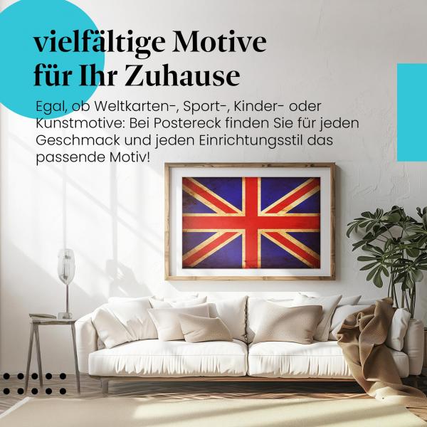 Stylisches Leinwandbild: Vintage Union Jack Flagge - Großbritannien. Wanddeko für alle, die Großbritannien lieben.