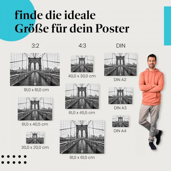 Brooklyn Bridge, Poster: New York, Regen, schwarz-weiß.