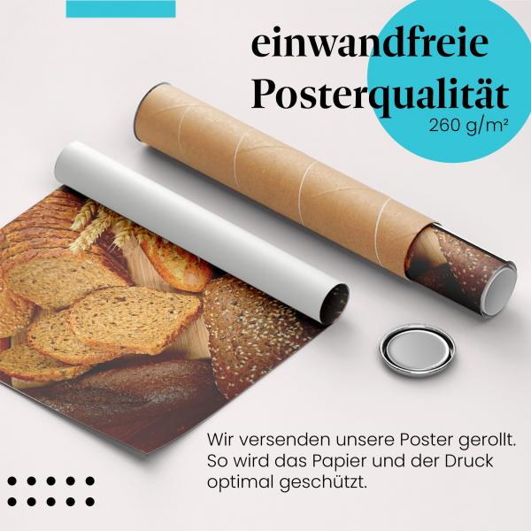 Gerolltes Poster "Brot & Getreide". Traditionelles Backwerk, sicher verpackt.