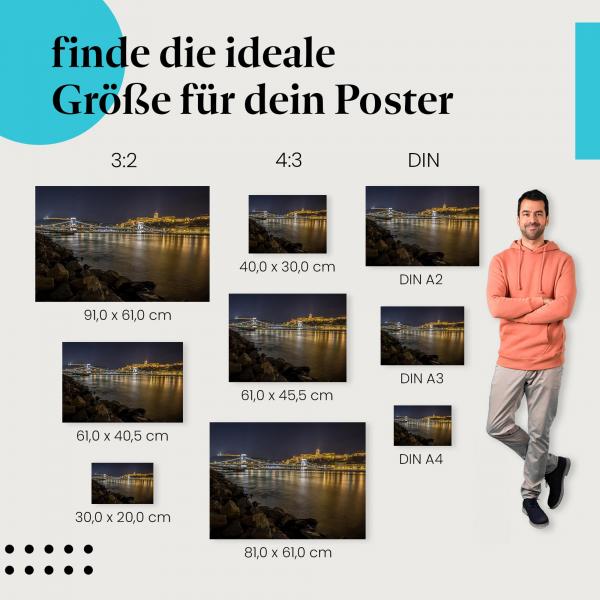 Budapest, Poster: Nacht, Kettenbrücke, Burg.