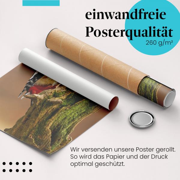 Gerolltes Poster "Buntspecht". Tierfotografie, sicher verpackt.