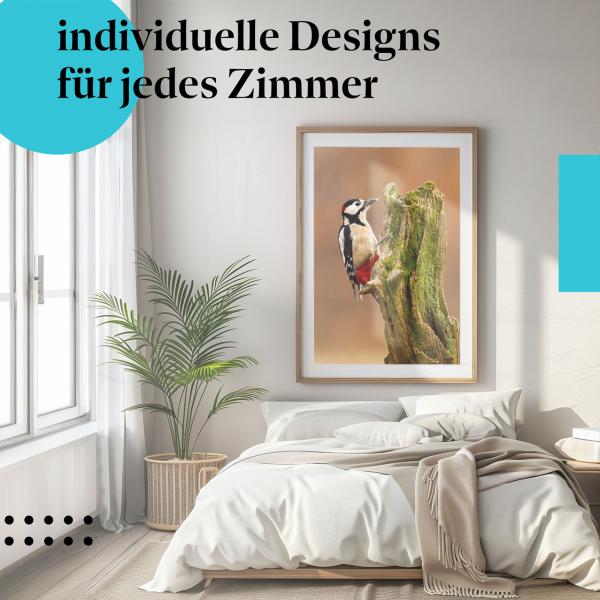 Schlafzimmer Deko: Landhaus Schlafzimmer mit "Buntspecht" Poster. Ein Hauch von Wald.